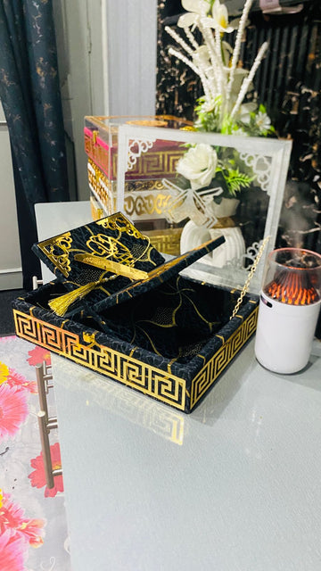 Black Acrylic Display Quran Box Set – Luxury Islamic Gift Box with Velvet Rehal
