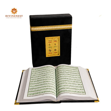 Premium Quran with Black & Gold Velvet Cover