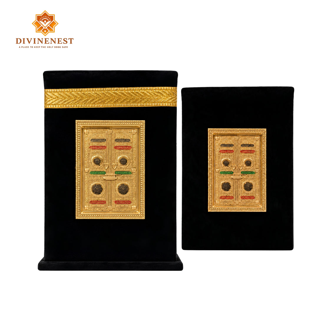 Kaaba Standing Quran Box – Premium Quran Majeed with Luxury Black Velvet Standing Cover | Golden Islamic Design | Wedding, Nikah, Bridal & Home Gift